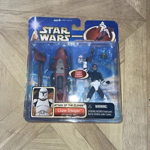 CLONE TROOPER WITH SPEEDER BIKE CLONE WARS 3.75 STAR WARS SEALED HASBRO AOTC - Picture 1 of 2