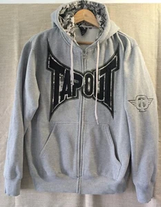 Vintage Y2K Tapout Hoodie Mens Grey With Camo Inside Hoodie Full Zip Size S - Picture 1 of 9