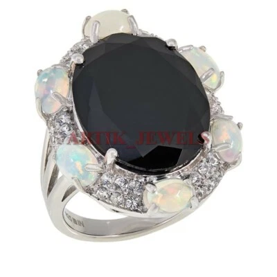 Natürlich Schwarzer Onyx & Opal Edelstein Mit 925 Sterlingsilber Damen Ring - Bild 1 von 4
