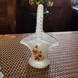 Westmoreland Glass Basket Floral Frosted Satin With Orange Transfer Daisies  - Picture 1 of 8