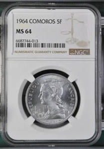 Comoros 5 Francs 1964 NGC MS 64 - Picture 1 of 2