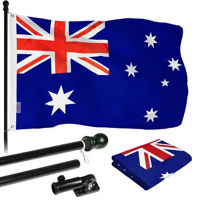 NUEVO G128 Juego de Bandera y Asta de Bandera de Australia, 6FT Poste Negro y Bandera Impresa de 3x5FT Foto 1 de 4