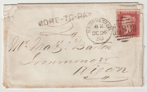 1858 MANCHESTER DUPLEX H/S MORE-TO-PAY + UDC BROUGHTON WRAPPER 1d STAR TO WIGAN - Picture 1 of 3