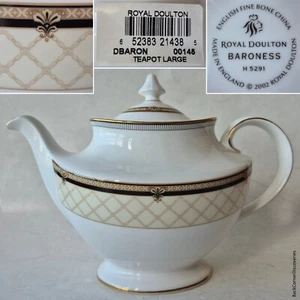 Tetera grande de 5 tazas Royal Doulton Bone China hecha en Inglaterra BARONESS H5291 con tapa - Imagen 1 de 20