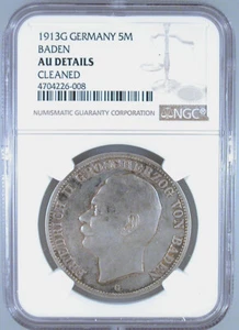 1913G Alemania 5 marcas Baden detalles AU certificado NGC - Imagen 1 de 4