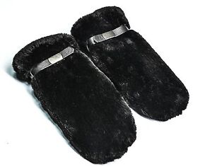 Sheared Black Beaver Fur/Leather/ Wool Lining Women's Men's Unisex Winter Mitten