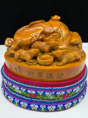 Sello de sello de riqueza de ratón moneda tallada piedra Tianhuang Shoushan natural de China de 5,6" Foto 1 de 4