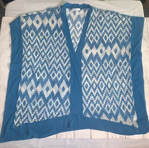 NY & Co Womens Blue & White Geometric Print Nylon Loose Fit Top Size XL Poncho - Picture 1 of 9