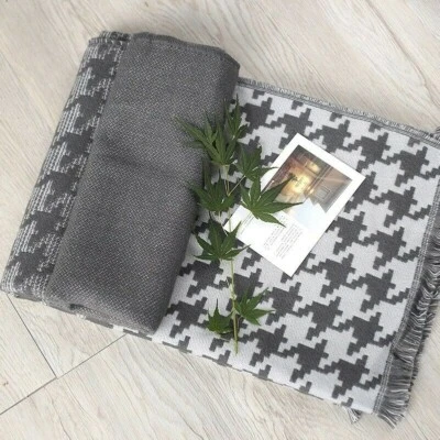 Houndstooth Decke Quaste Fransen Gestrickt Sofa Bett Überwurf Sofa Sofa Handtuch - Bild 1 von 4