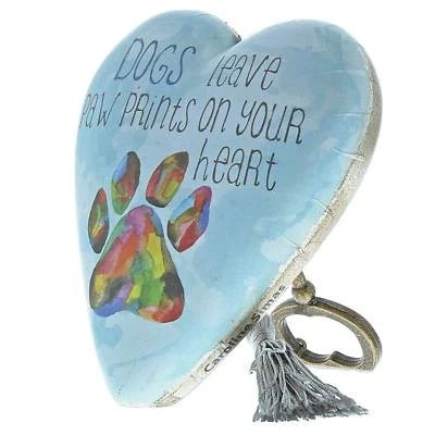 Paw Prints Sky Blue 4 x 3 Heart Shaped Resin Keepsake Decoration - Image 1 of 3