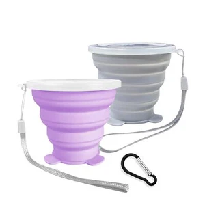 2 Pack Silicone Collapsible Travel Cups Folding Camping Drinking Cups with Lids - Picture 1 of 7