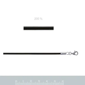 Chaine Cordon Caoutchouc Noire 2mm 45 50 55 ou 60 cm avec Fermoir Argent 925 - Picture 1 of 5