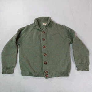 Vintage Handmade Cardigan Sweater Womens Medium Green Cowl Neck Fisherman Top - Picture 1 of 11
