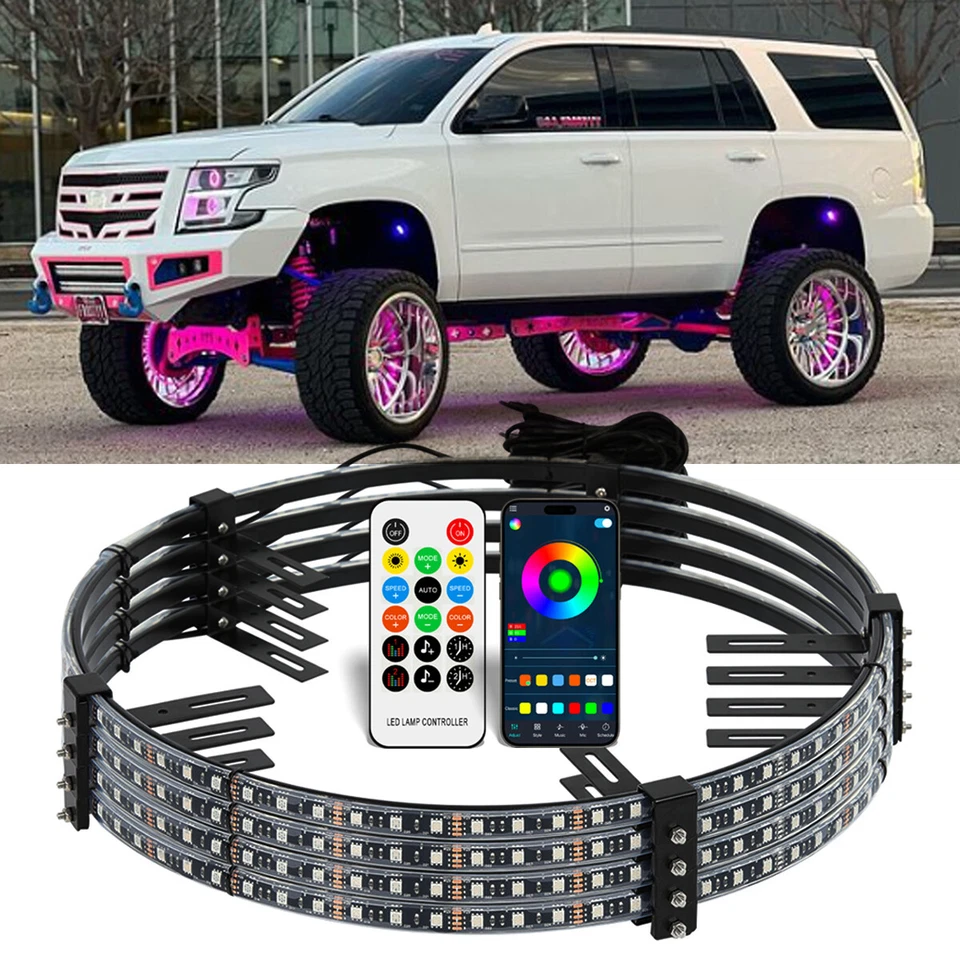 4pcs For Chevy Tahoe 15.5'' LED RGB Wheel Ring Rim Lights Bluetooth APP Control - Image 1 of 4