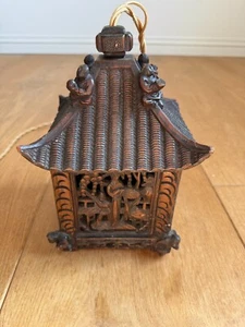 Japanese Hand Carved Wooden Pagoda Style Lantern Early 20th Century 29cm x 18cm - Picture 1 of 9
