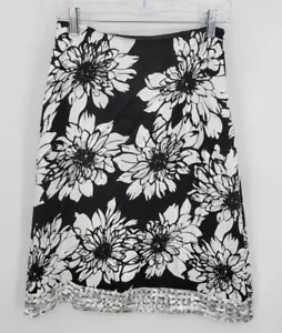 Chicos Skirt Womens Small 0 Black White Floral A-Line Midi Boho Summer Artsy - Picture 1 of 8
