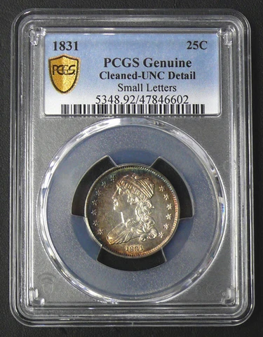 1831 UNC DETAILS RAINBOW TONED SMALL LETTERS CAPPED BUST 25c QUARTER BETTER DATE Cover