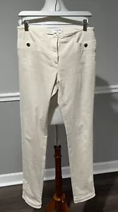 CHANEL 2016 CC IVORY DENIM STRASS CRYSTAL BUTTONS SLIM-LEG JEANS PANTS 40 - Picture 1 of 12