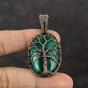 "Regalo de cobre de malaquita rusa para criada árbol de la vida envuelto en alambre 2,24" - Imagen 1 de 6