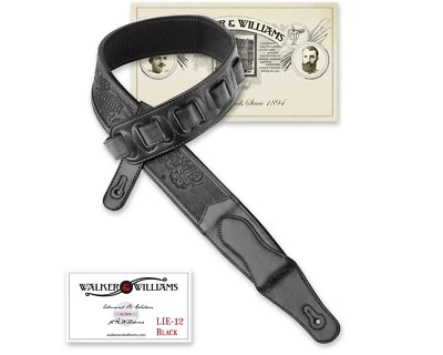 Walker & Williams LIE-12 “Weathered” Correa Acolchada de Cuero Negro Herramientas en Relieve Foto 1 de 4