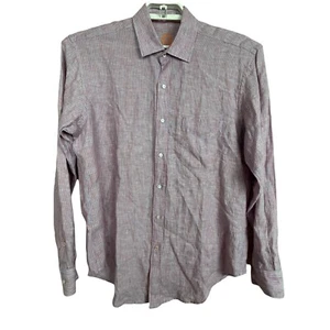 J McLaughlin Men's size M Linen Red Blue Striped Long Sleeve Button Up Shirt - Picture 1 of 7