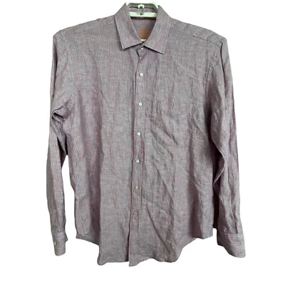 J McLaughlin Men's size M Linen Red Blue Striped Long Sleeve Button Up Shirt - Image 1 of 4