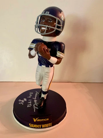 SAMMY WHITE #85 Minn. Vikings Signed Bobblehead New  With INSCR. & Photo COA Cover