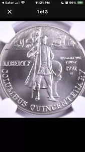1992-D Columbus Commemorative Silver Dollar - NGC MS69 - Picture 1 of 6