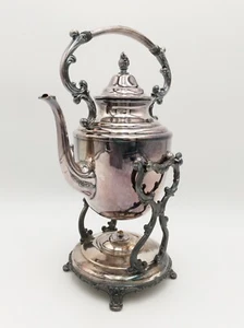 VINTAGE Birmingham Silver Co Silver on Copper Tilting Teapot on Stand w Warmer - Picture 1 of 11