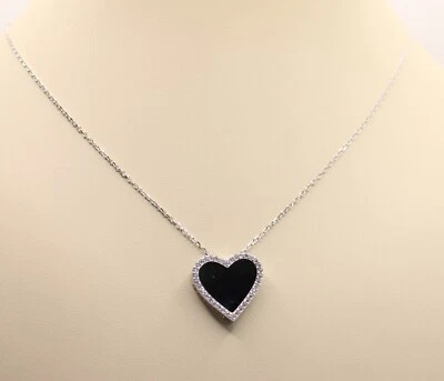 COLLANA CUORE LISCIO ZIRCONI BIANCHI MM 20X20 ROLLO' CM 45-50 ARGENTO RODIATO - Immagine 1 di 4