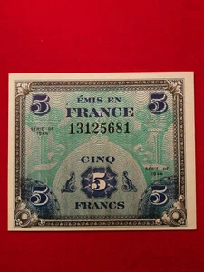 Billet 5 Fr " Drapeau " occupation 1944 Fay VF17/1 WW2 Forbes USA Print !! NEUF - Imagen 1 de 2