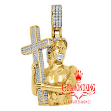 Genuine Yellow Gold Sterling Silver Jesus Holding Cross Custom Pendent Charm 2''