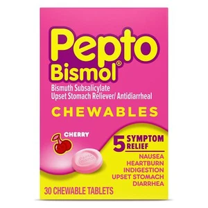 Pepto Bismol Chewables, Upset Stomach Relief, Bismuth Subsalicylate 30 Tablets - Picture 1 of 8
