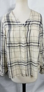 Nine West Womens Button Down Blouse Medium Plaid Long Sleeve Viscose  - Picture 1 of 7