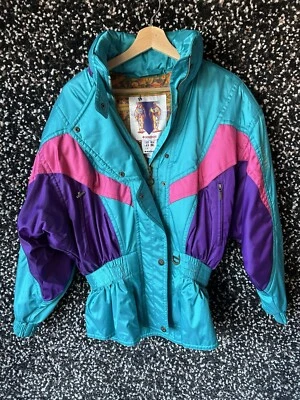 Descente Jacket Womens 10 Purple Teal Vintage 90s Retro Winter Ski Coat Bomber - Image 1 of 4