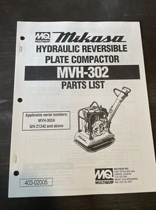 Multiquip Mikasa MVH302 Plate Compactor Parts MQ Catalog List Manual Book Guide - Picture 1 of 4
