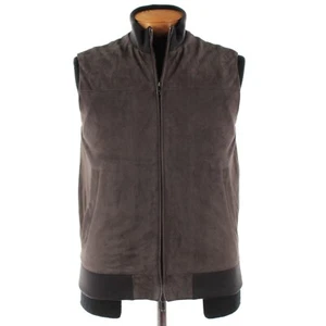 Luciano Barbera NWD 100% Leather Vest Size 48 (S US) In Brown Herringbone - Picture 1 of 13