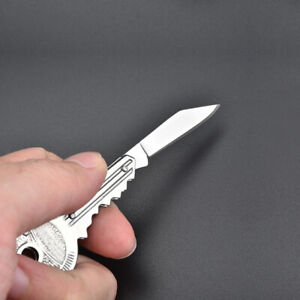 Key Shaped Folding Knife Stainless Steel Blade Utility Portable Keychain Pocket