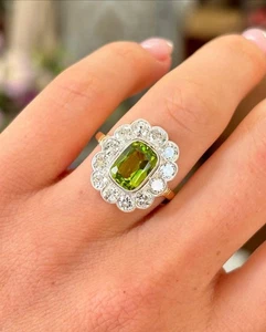 2.40Ct Cushion Cut Natural Peridot Diamond Engagement Ring 950 Platinum Size 5 6 - Picture 1 of 6