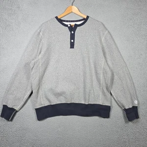 Todd Snyder x Champion Sweater Men Size XL Grey Blue Henley Fleece Heavyweight - Picture 1 of 11