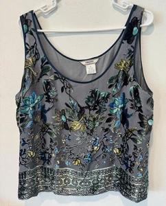 Vintage Floral Sheer Silk Blend Velvet Burnout Tank Whimsigoth Fairy Y2K Size XL - Bild 1 von 8