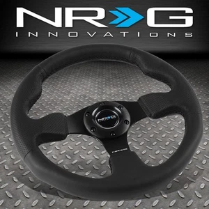 NRG REINFORCED 320MM ALUMINUM TYPE-R BLACK LEATHER STEERING WHEEL W/HORN BUTTON - Picture 1 of 5