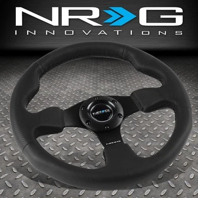 NRG REINFORCED 320MM ALUMINUM TYPE-R BLACK LEATHER STEERING WHEEL W/HORN BUTTON - Image 1 of 4