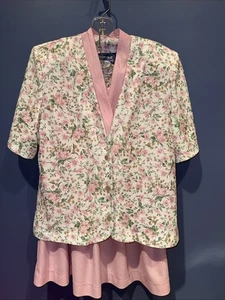 Damen 10P Rock Set, Rosa Blumen Kurzarm Vintage NancyII Petite, 1960’s - Bild 1 von 8