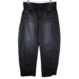Risen Jeans High Rise Boyfriend Cuffed Barrel Jeans Black Modern Minimalist  - Picture 1 of 16