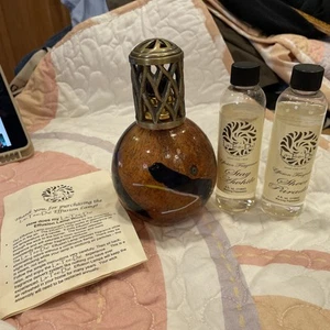 VTG Glass Fragrance Effusion Oil Lamp brown Black Rope Wick, Lid, Oil, Direction - Picture 1 of 7