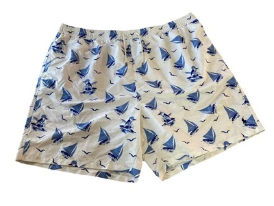Polo Ralph Lauren Bear Swim Trunks Mens Sz 4XLT White Blue Sailing Board Short ￼ - Image 1 of 4