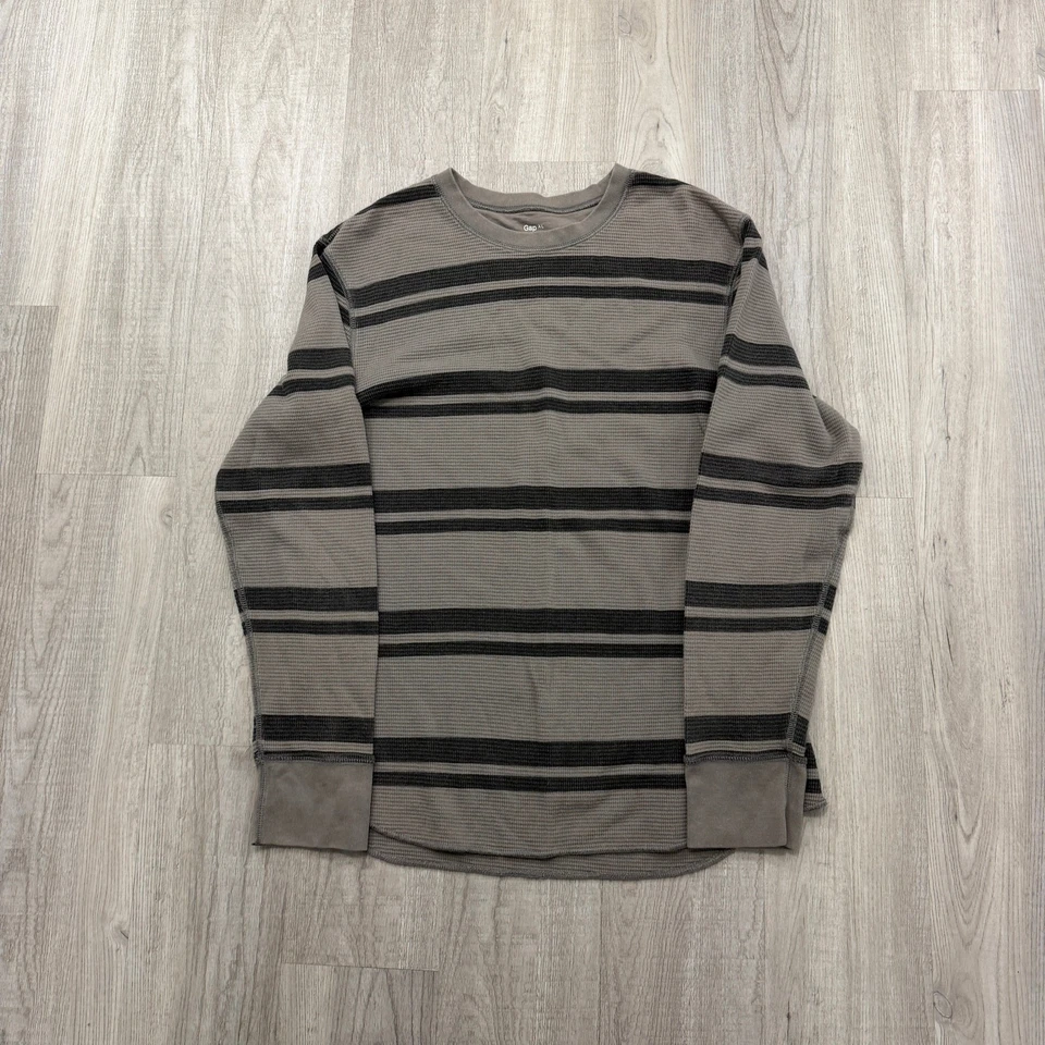 Camisa térmica a rayas vintage Gap para hombre extra grande gris negra tejida gofre y2k  Foto 1 de 4