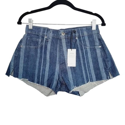 Pantalones Cortos Levi's Denim Botín Mujer Talla 26 Rayas Láser Tiro Alto Dobladillo Crudo NUEVO Foto 1 de 4