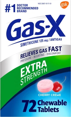 Comprimidos masticables de cereza Gas X extra fuerte 72 unidades simeticona 125 mg Foto 1 de 4